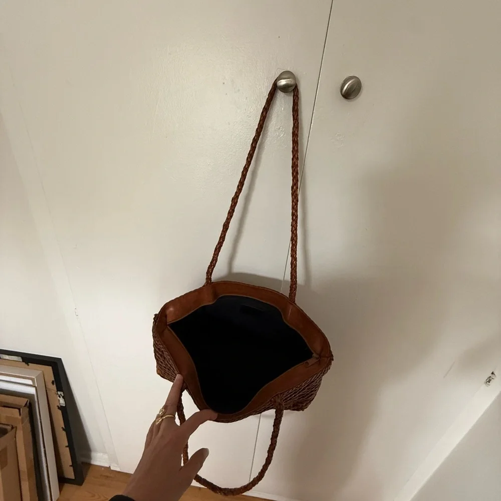 Woven Leather Tote Bag in Brown - Picture 7 of 12